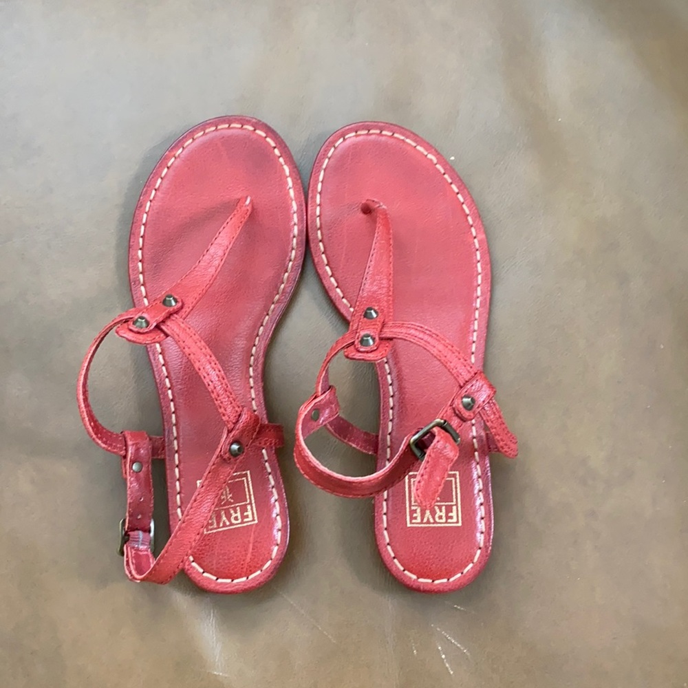 Red leather Frye sandals